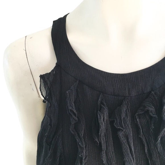 VTG ECI New York Pure Silk Ruffled Front Open Back Chiffon Blouse in Black SZ 16 - Picture 2 of 11